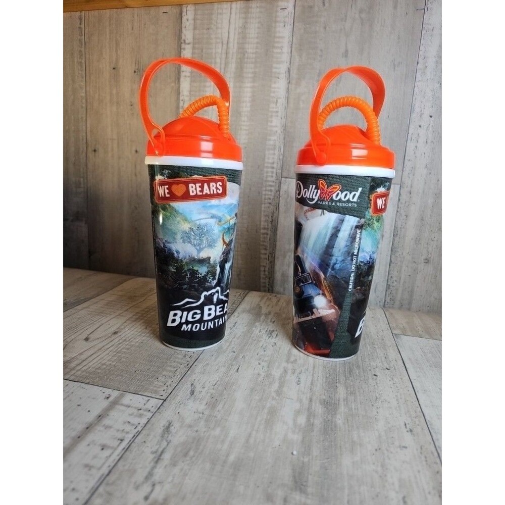 Dollywood Big Bear Mountain Souvenir Tumbler Cups 24oz Pair 2023 Clean